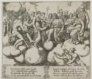 Venus y Cupido Defendiendo su Causa en Presencia de Júpiter y Otros Dioses de Master of the Die