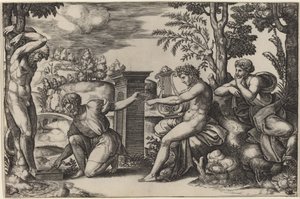 Apolo y Marsias de Master of the Die after Raphael