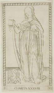 Caridad, lámina 38 de Genios y Virtudes de Master of the E Series Tarocchi