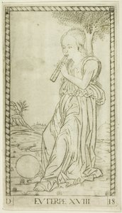 Euterpe, lámina dieciocho de Apolo y las musas de Master of the E Series Tarocchi