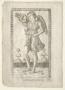 Genio del Tiempo de los Tarocchi, serie B: Principios Cósmicos y Virtudes, #32, antes de 1467 de Master of the E Series Tarocchi