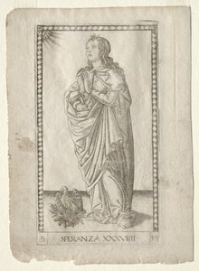Esperanza de los Tarocchi, serie B: Principios Cósmicos y Virtudes, #39, antes de 1467 de Master of the E Series Tarocchi