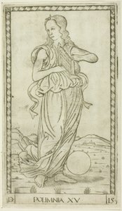 Polimnia, placa quince de Apolo y las musas de Master of the E Series Tarocchi