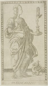 Prudencia, lámina 35 de Genios y Virtudes