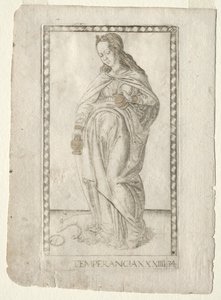 Templanza del Tarocchi, serie B: Principios Cósmicos y Virtudes, #34, antes de 1467 de Master of the E Series Tarocchi