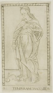 Templanza, lámina 34 de Genios y Virtudes de Master of the E Series Tarocchi