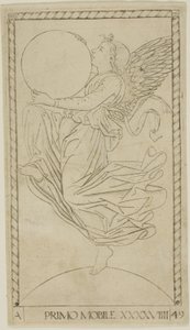 El ángel de la novena esfera, o Primum Mobile, lámina 49 de Planetas y Esferas de Master of the E Series Tarocchi