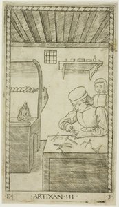 El artesano, lámina tres de Las filas y condiciones de los hombres de Master of the E Series Tarocchi