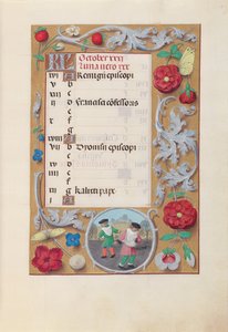 Horas de la Reina Isabel la Católica, Reina de España: Fol. 11r, Octubre, c. 1500