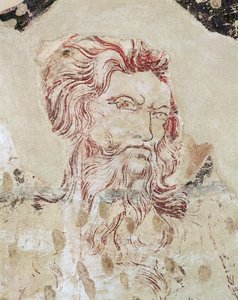 Detalle de San Onufrio y escena de su vida (dibujo mural tintado y pintura) de Master of the Fogg Pieta