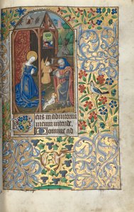 Libro de Horas (Uso de Ruán): fol. 56r, Adoración con pastores/Natividad de Master of the Geneva Latini