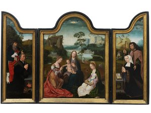 Virgen con el Niño y Santa Catalina y Santa Bárbara, c.1520-25 (óleo sobre tabla) de Master of the Holy Blood