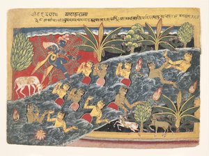 Las Gopis suplican a Krishna que devuelva su ropa: Folio del Isarda Bhagavata..., ca. 1560-65 de Master of the Isarda