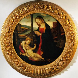 Madonna y el Niño con el infante San Juan Bautista de Master of the Miller Tondo (attr. to)