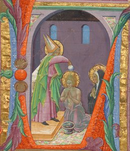 Inicial L: El bautismo de San Agustín de Master of the Osservanza