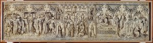 El altar de Narbona: Cristo prisionero, escarnecido, corona de espinas, crucifixión, sepultura, resurrección ... de Master of the Parement of Narbonne
