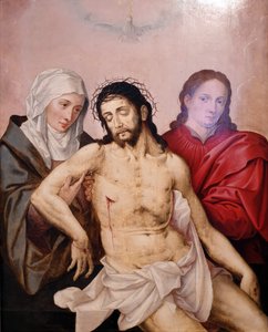 El cuerpo de Jesús sostenido por María y Juan