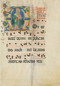 Hoja de manuscrito con la Fiesta de San Andrés en una inicial M..., segunda mitad del siglo XV de Master of the Riccardiana Lactantius