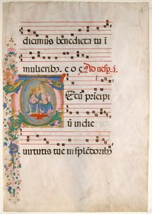 Hoja de manuscrito con la Trinidad en una inicial T, de un antifonario, segunda mitad del siglo XV de Master of the Riccardiana Lactantius