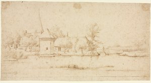 Paisaje con un pueblo amurallado, 1559-1561 de Master of the Small Landscapes