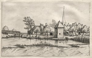 Vistas de Pueblos en Brabante y Campine: Un Pueblo con Foso, c. 1561