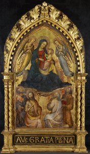 Virgen y Niño con ángeles y cuatro santos, c. 1400-15 de Master of the Straus Madonna
