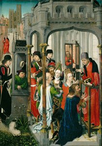 La predicación de San Gery, " el sermón pastoral ", con la iglesia de San Gudule al fondo ... de Master of the View of Saint Gudula