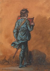 Un paje vestido de azul con un escudo rojo de Mather Brown