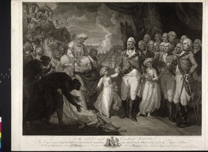 Maquris Cornwallis con los dos príncipes indios de Mather Brown