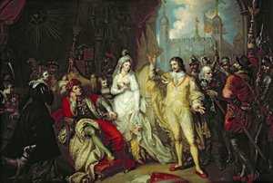 Thomas Howard, Conde de Surrey, defendiendo su lealtad a Ricardo III ante Enrique VII después de la Batalla de Bosworth, 1797 de Mather Brown