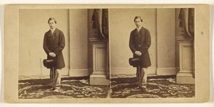 [Joven no identificado, de pie, sosteniendo un sombrero de copa y un bastón] de Mathew B. Brady