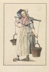 Campesina con dos cestas sobre un yugo