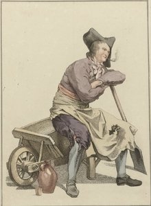Hombre sentado al borde de una carretilla de Mathias de Sallieth
