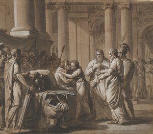 Escena de la historia romana, representando a un joven recibiendo armadura de un moribundo, finales del siglo XVIII-mediados del siglo XIX de Mathieu Van Brée