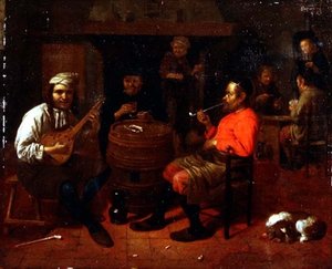 Interior de una Taberna con Jugador de Mandolina de Mathijs Wulfraet