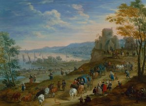 Escena costera con arrieros de Mathys Schoevaerdts