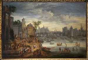 Vista de París con el Pont Neuf. Pintura atribuida a Mathieu Schoevaerdts (finales del siglo XVII), óleo sobre lienzo