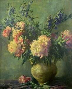Peonías rosas (óleo sobre lienzo) de Matilde Browne