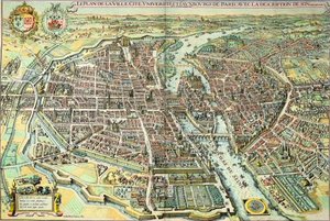 Plano de París en 1615. Grabado por Mathieu Merian de Mattaus the Younger Merian