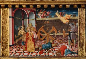 Virgen con el Niño y los santos Santiago, Agustín, Bernardino y Margarita, primeras décadas del siglo XIV (temple sobre tabla)