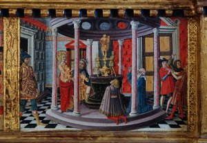 Virgen con el Niño y los santos Santiago, Agustín, Bernardino y Margarita, primeras décadas del siglo XIV (temple sobre tabla) de Matteo di (c.1430 95) Giovanni