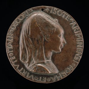 Isotta degli Atti, 1432-1433-1474, amante 1446, luego esposa después de 1453, de Sigismondo Malatesta [anverso] de Matteo di Andrea de Pasti