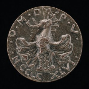 Escudo, casco, cresta de elefante y mantling [reverso], 1446 de Matteo di Andrea de Pasti