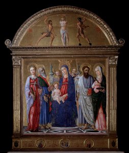 Virgen con niño y San Bartolomé, Santa Catalina, Santa Lucía y San Mateo