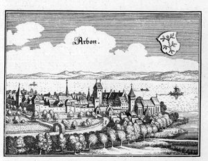 Arbon - extracto de Topographia Sueviae (Schwaben) de Matthaus Merian