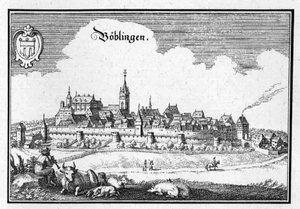 Böblingen - extracto de Topographia Sueviae (Suabia) de Matthaus Merian