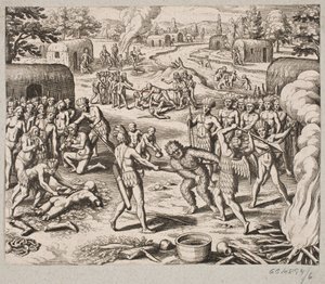 Cuando capturan a uno de sus enemigos, lo ejecutan y lo comen de manera bárbara e inhumana de Matthäus Merian d.Æ.