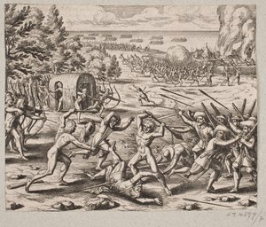 Tan pronto como llegaron al asentamiento de los salvajes, el Sr. San Juan vio 300 caribes de Matthäus Merian d.Æ.