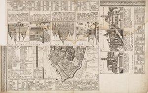Las siete iglesias peregrinas. Decoración de borde para un mapa de Roma de Matthaus Greuter