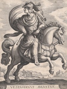 Emperador Vespasiano a caballo, de la serie Los primeros doce césares romanos, placa 1..., 1610-50